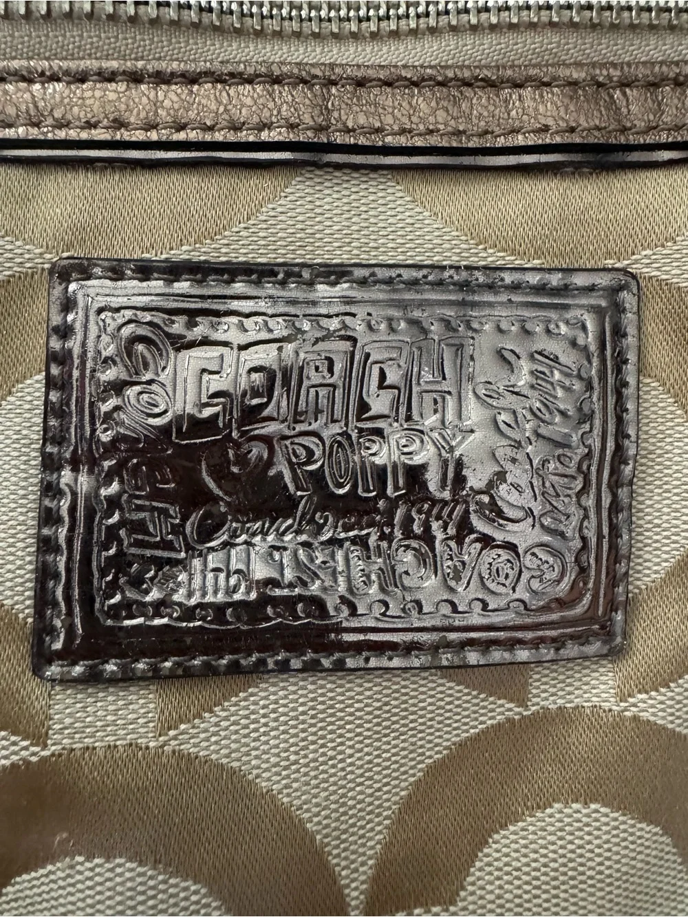 Coach Poppy Tan and Cream Signature Canvas Shoulder Bag Y2K era/style